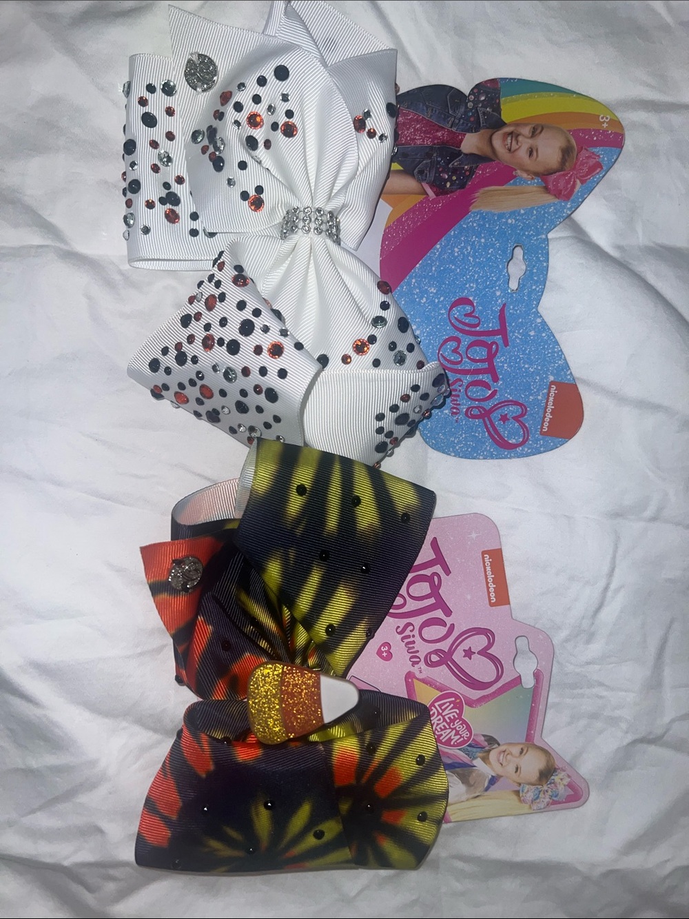 JoJo Siwa White Rhinestone & Tie-Dye Orange Yellow Black Candy Corn Hair Bows